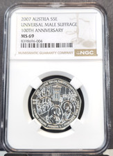 2007 AUSTRIA SILVER 5 EURO S5E UNIVERSAL MALE SUFFRAGE NGC MS 69 RARE TOP POP