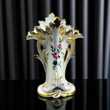 French Old Paris Porcelain Hand Painted Floral Spill Vase Antique Hold Accents
