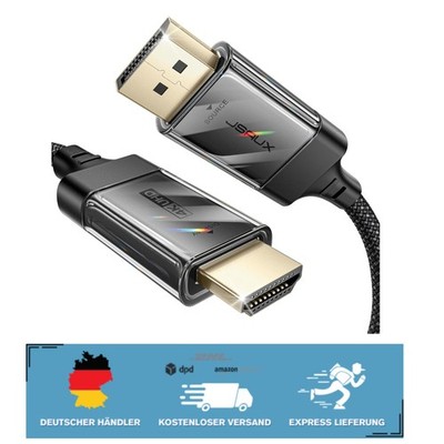 DisplayPort auf HDMI Kabel 2m - , Vergoldet, für Gaming und Streaming