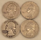 1947D 1955 1957D 1964D Washington Silver Quarters Lot - VF/AU Toned
