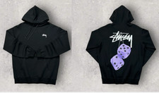 Stussy Oversized Hoodie Men Dice Logo Graphic Streetwear Pullover Black Reprint