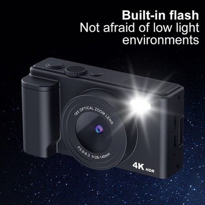 Digitalkamera 4K Video 64MP Sensor mit 16x Zoom und Selfie Flip Display