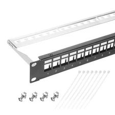Patch Panel, 1U 19" Key Stone Shielded Blank Network 24-Port Patch Panel