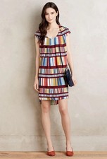 Anthropologie Maeve Au Revoir Shift Dress Womens Size 6 Striped Retro Bold
