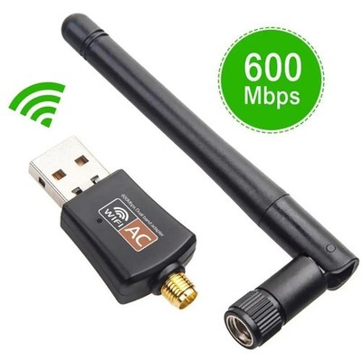 600Mbps Network Adapter Dual Band 2.4/5Ghz Wireless USB WiFi Adapter w/Antenna