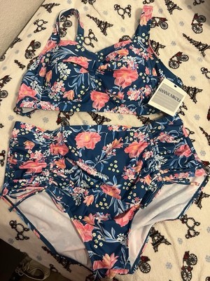 Hanna Nikole Womens Plus Size 22W HighWasitedDrawstringPushup 2Pc BikiniSwimsuit