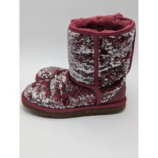 UGG Australia Boots Womens 7 Burgundy Silver Classic Short Sparkle Sequin 100312