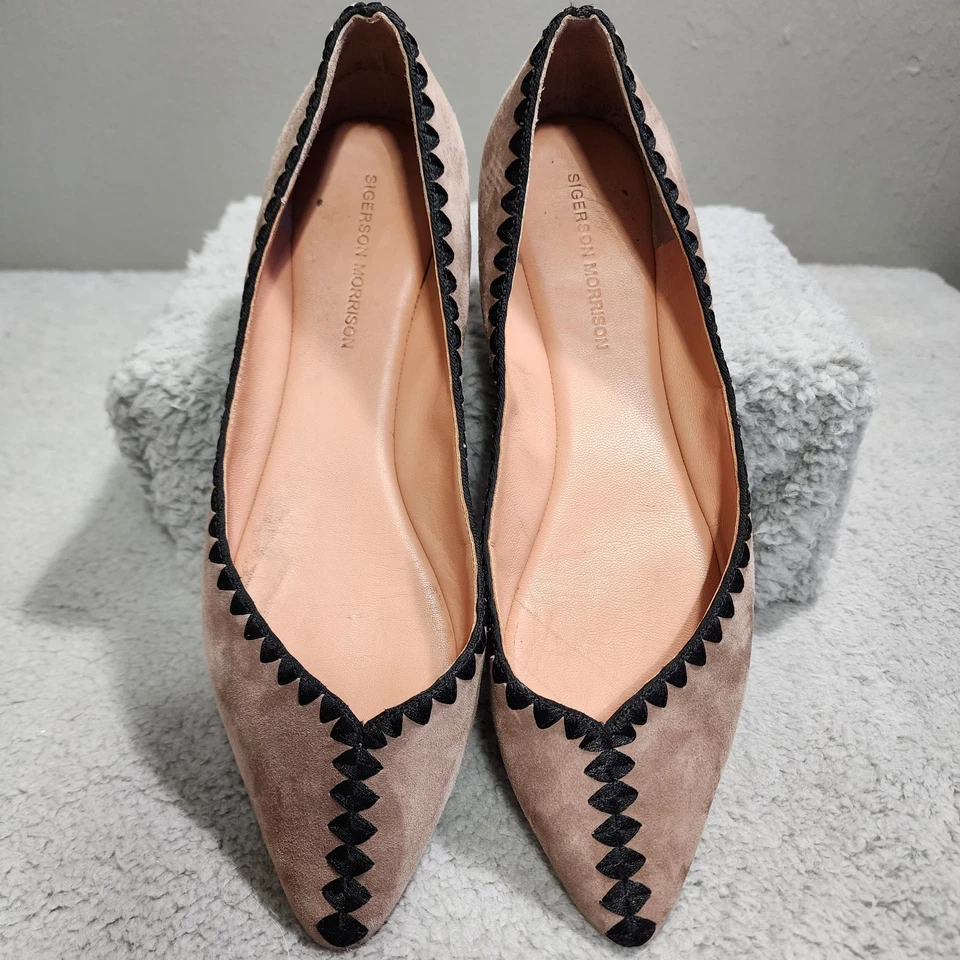 Sigerson Morrison Womens Flat Slip On Pointed Toe Womens Shoes 11 Brown Suede - Image 4 of 4