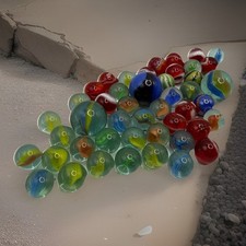 Assorted Vintage Marbles in Small Glass Mason Jar, Asst 47 As Seen Pics