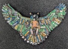 Handmade Resin Owl Sculpture with Recycled Motherboards | Tech Art | Geek Decor