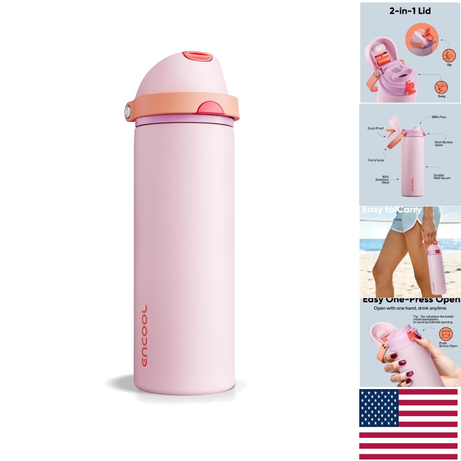 With Push Button Lid - Keeps Drinks Cold 24h