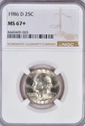 1986 D Washington Quarter NGC MS 67 Plus 67+ Top Pop Coin None Finer 25C
