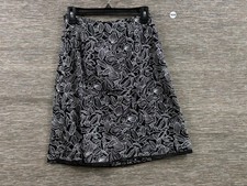 Talbots Slight A-Line Skirt Womens Size 4P Black White Floral 100 Cotton Casual