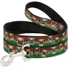 Dog Leash Pug Puppies/Paw Prints Browns/Greens