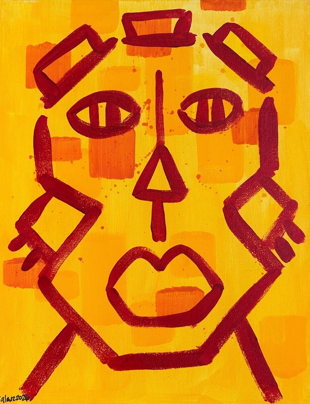 11x14 CANVAS MASK PAINTING Vibrant Abstract Expressionism