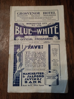 Vintage Blue and White Football Programme Manchester City V Arsenal Sep 1932