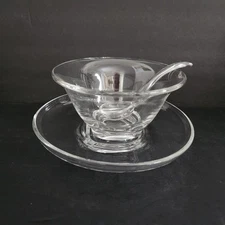 Cabochon Clear by Heisey 6" Mayonnaise Bowl , 7 5/8" Underplate and Ladle