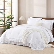 White Twin Size Comforter Set 66x90Inch , 2 Pieces 1 Ruffle Comforter and 1