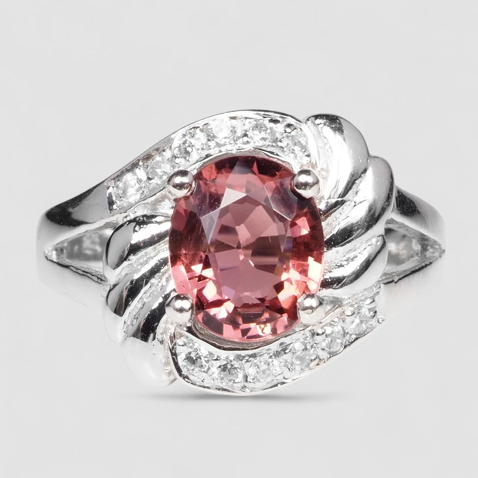 Anillos finos de joyería de plata esterlina 925 rara de turmalina Padparadscha rosa de 1,40 quilates Foto 2 de 4