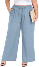Women Plus Size Wide Leg Pants High Waist Loose Casual Palazzo Trousers
