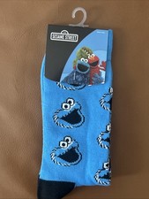 Bioworld Sesame Street Cookie Monster Mens Sz 8-12 Blue Novelty Crew Socks 1 Pk