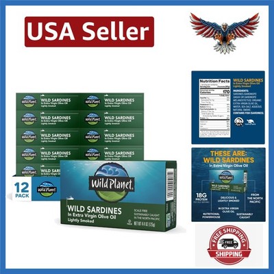 Lightly Smoked Wild Sardines in Olive Oil - Healthy & Sustainable - 12 Count