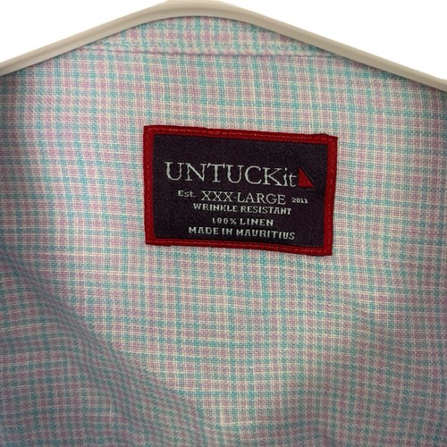 UNTUCKIT Mens 3X 100% Linen Button Down L/S Sullenger Blue/Pink Check Shirt NEW - Picture 4 of 8