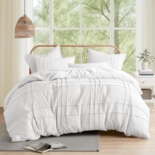 White Queen Size Duvet Cover Set - 3 Pieces Pintuck Pleated Duvet Cover Queen, A