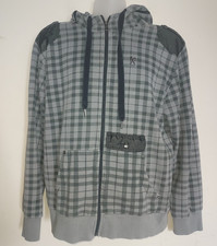 Marc Ecko Men  s Hoodie Large Cut  Sew Sweatshirt Long Sleeve Fleece Gray Plaid