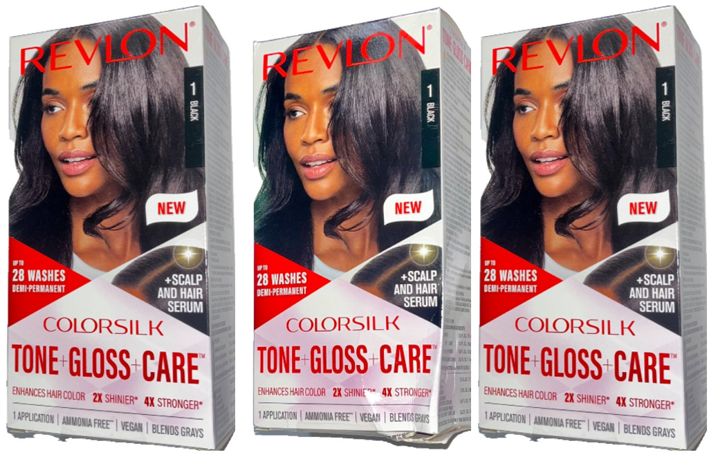 REVLON COLORSILK, TONE +GLOSS CARE Demi-Permanent Hair Color, #1 Black-Pack of 3