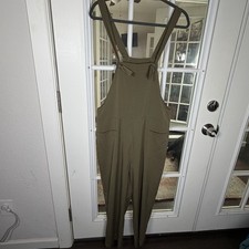 Olive Green Tie-Strap Overalls Wide Leg Boho Size Small