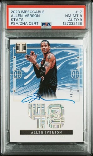 ALLEN IVERSON 2023 PANINI IMPECCABLE STATS AUTO /48 PSA 8