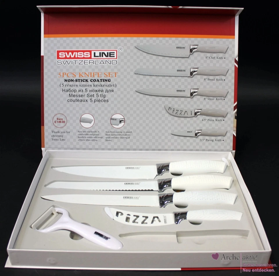 Swiss Line Messer-Set Weiß mit Antihaftbeschichtung - 5-Teilig, neuwertig - Bild 2 von 3