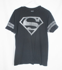 SUPERMAN Black T-Shirt Size Large Cotton White Logo Crew Neck Short Sleeve