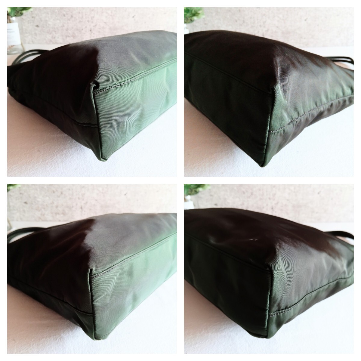 Prada Nylon Tote Bag Olive Green Vintage Handbag Authentic thumbnail 5
