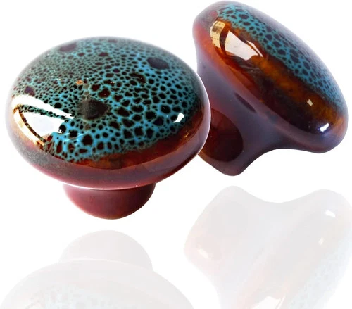 Vintage Blue Cabinet Knobs 10 Pack Glazed Ceramic round Knobs for Dresser Drawer - Picture 1 of 3