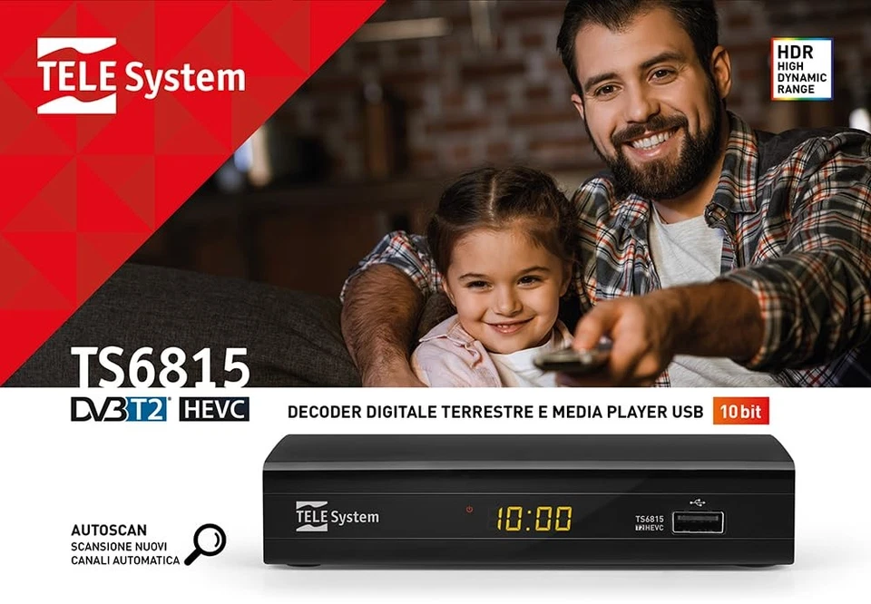 Tele System Decoder Digitale Terrestre TS6815/02 DVB T2 HEVC 10 bit Tecnologia - Immagine 3 di 4