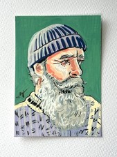 ACEO originale, ritratto di pescatore, mini dipinto artistico di madwalk