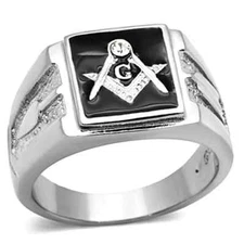 Men Masonic Ring Black Enameled Stainless Steel Ring