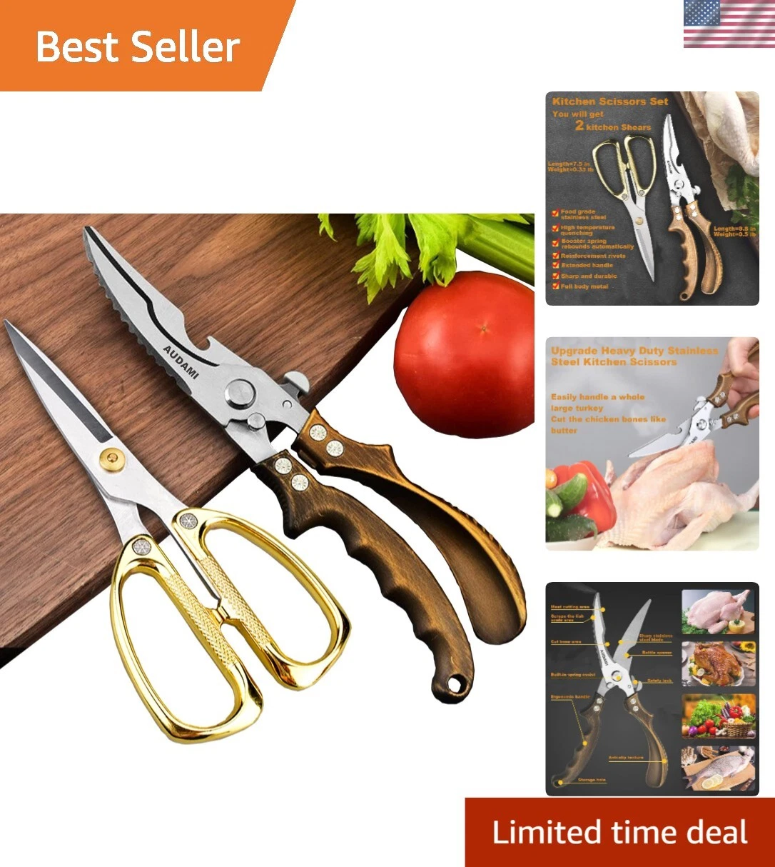 Professional 2-Pack Stainless Steel Kitchen Scissors - Poultry & Utility Shears
Opens in a new windo