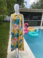 VTG Tori Richard Suntasties 1970s Hawaiian Print Maxi Floral Shirt Dress 8