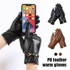 PU Leather Glove Winter Plush Warm Thickened Touchscreen Outdoor Windbreak Women