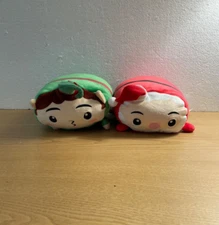 Moosh Moosh Christmas Plush Green Elf Jingle and Red Santa Squishy Pillow Lot 2