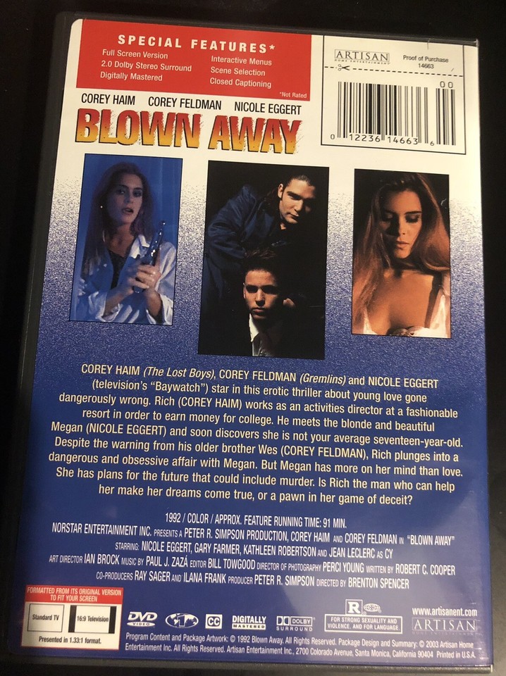 BLOWN AWAY (1993) DVD W/Insert RARE & OOP Mint! Corey Haim Nicole