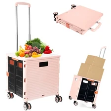 Foldable Utility Cart Folding Portable Rolling Crate Handcart Shopping Trolle...