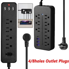 Wall Mountable USB Surge Protector Power Strip with USB Ports 4/8 Outlet Plugs