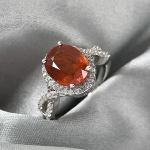 Кольцо с оранжевым кианитом натуральным цирконием платина серебро высшей пробы 3,65 карата размер 7 - Изображение 2 из 4