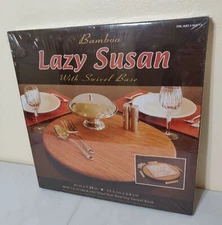 Seville Classics Bamboo Lazy Susan w/ Steel Ball-Bearing Swivel Base 21 Inches 