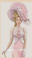 Elegant Lady in Pink Dress Counted Cross Stitch Chart  No.1-156c 