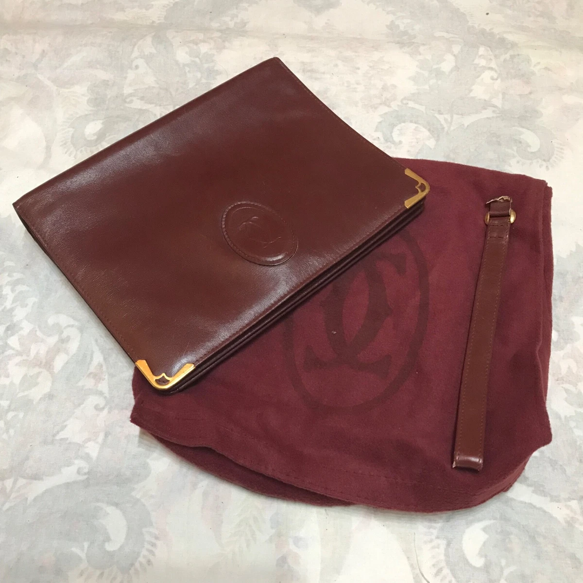 Vintage Cartier 100% Burgundy Bordeaux Leather Handbag - Ruby Lane